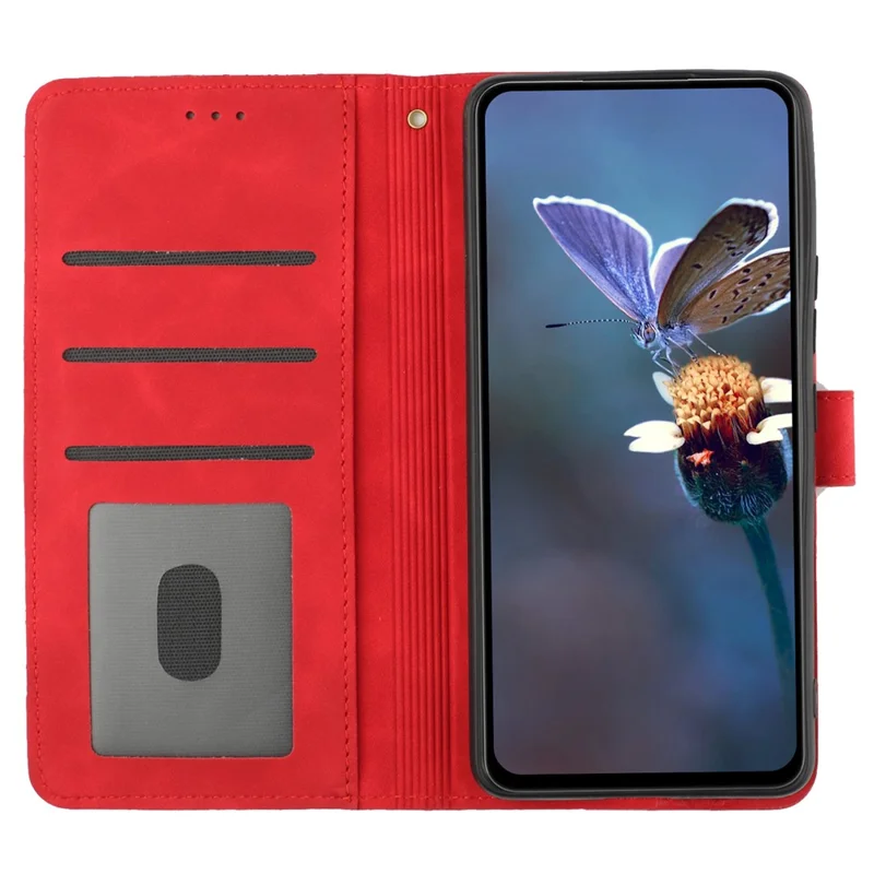 For iPhone 16 Plus Case Leather Phone Cover Card Holders Flower Imprinted - Red