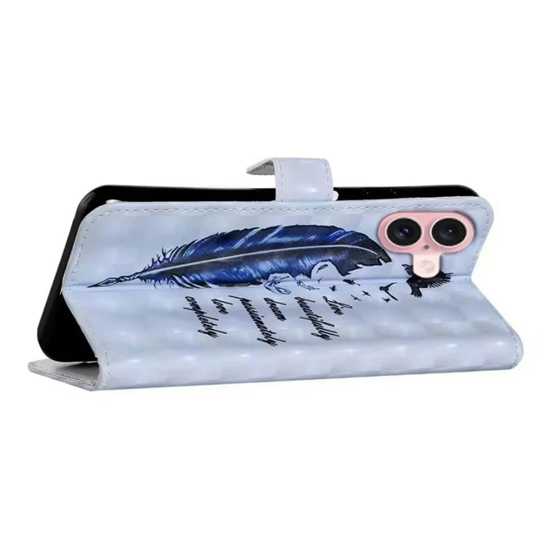 Funda para iPhone 16 Diseño Creativo 3D Cuero PU Soporte Cubierta de Teléfono - Plumas Azules