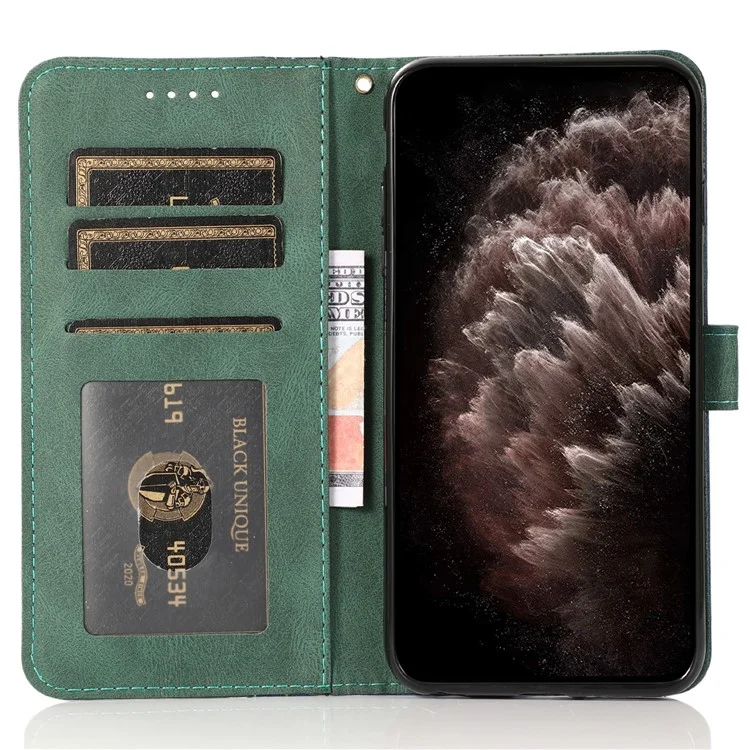 For iPhone 16 Pro Max Case Splicing Color Flip PU Leather Phone Cover - Blau+Grün