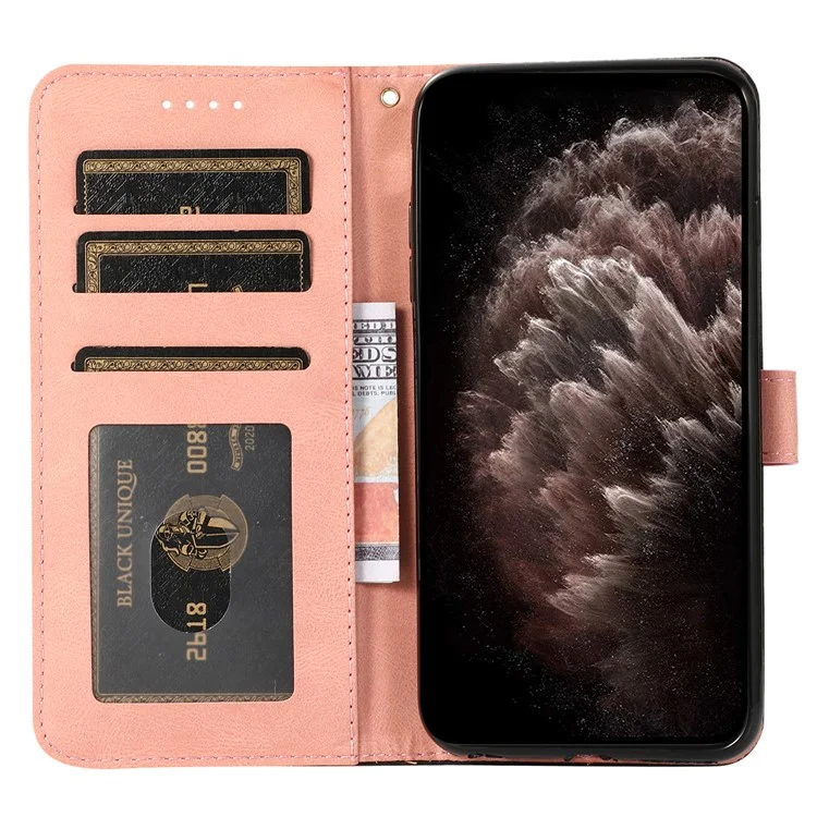 For iPhone 16 Pro Wallet Case Splicing Color Leather Phone Cover Credit Card Holder - Black+Rose Gold