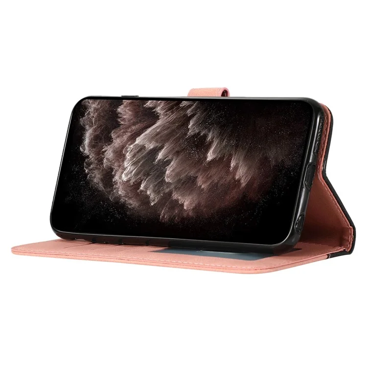 For iPhone 16 Pro Wallet Case Splicing Color Leather Phone Cover Credit Card Holder - Black+Rose Gold