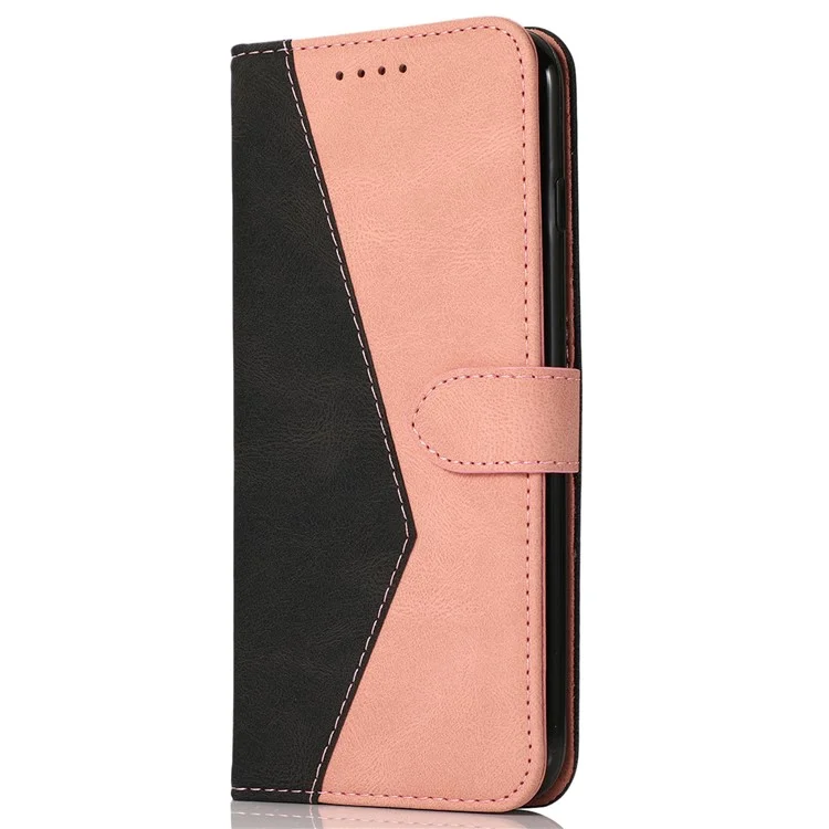 For iPhone 16 Pro Wallet Case Splicing Color Leather Phone Cover Credit Card Holder - Black+Rose Gold