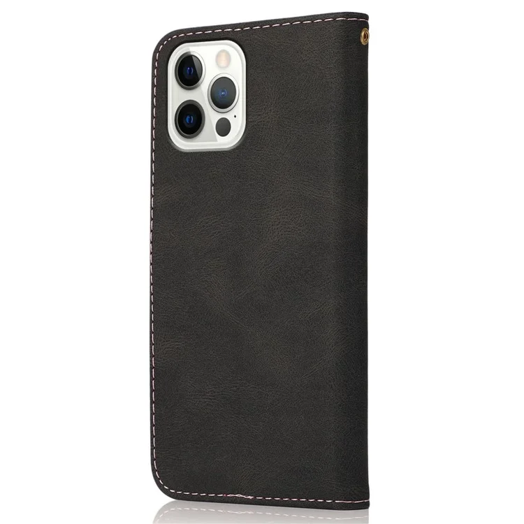 For iPhone 16 Pro Wallet Case Splicing Color Leather Phone Cover Credit Card Holder - Black+Rose Gold