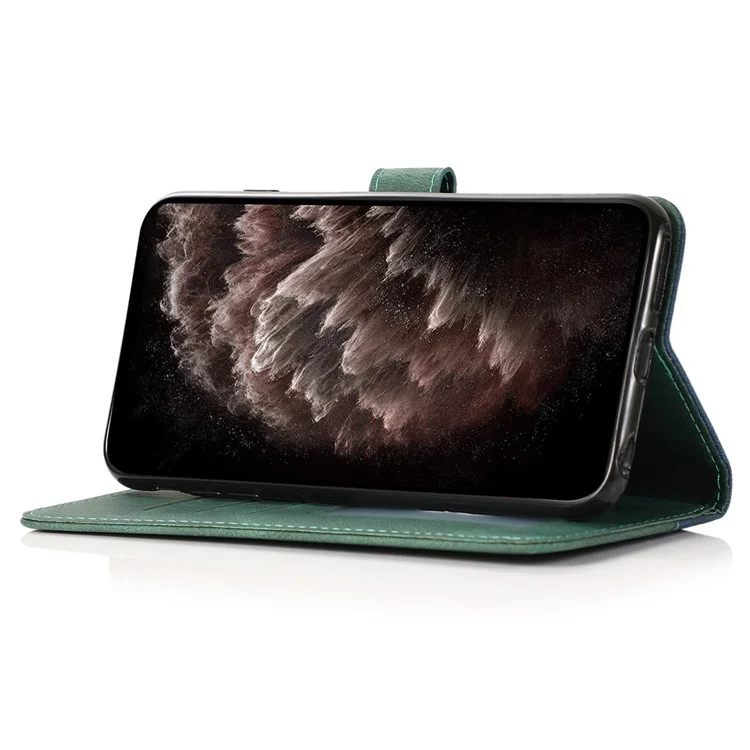 Per iPhone 16 Plus Case Splicing Color Magnetic Clasp Leather Phone Cover - Blue+Green