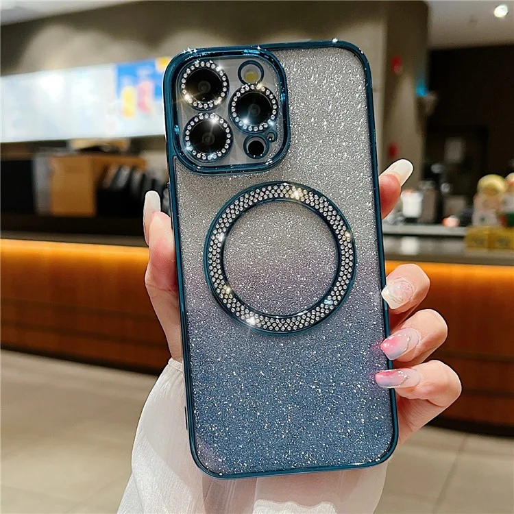 Чехол для iPhone 15 Pro Magnetic Case TPU + PC с блестками и мерцанием - синий