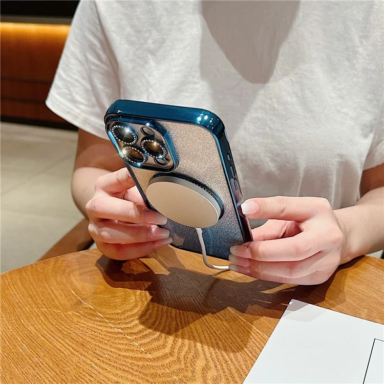 Чехол для iPhone 15 Pro Magnetic Case TPU + PC с блестками и мерцанием - синий