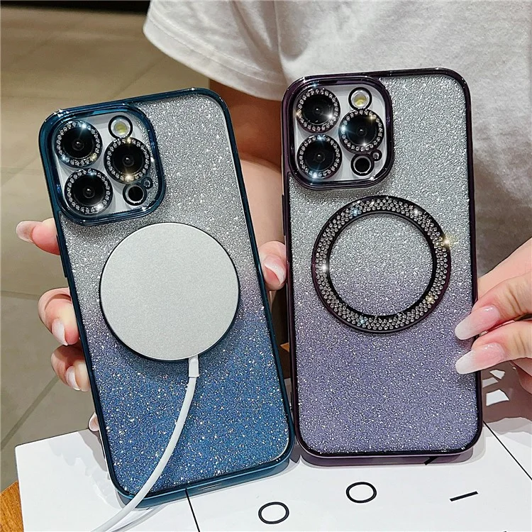 Чехол для iPhone 15 Pro Magnetic Case TPU + PC с блестками и мерцанием - синий