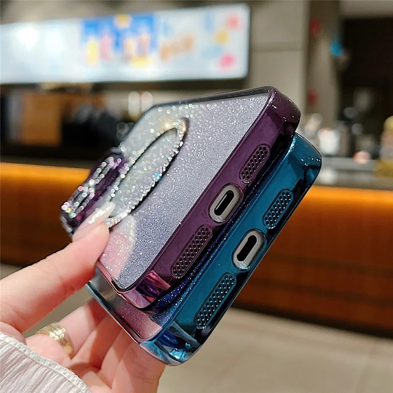 For iPhone 14 Pro Magnetic Case Shockproof TPU + PC Phone Cover with Gradient Glitter - Blue