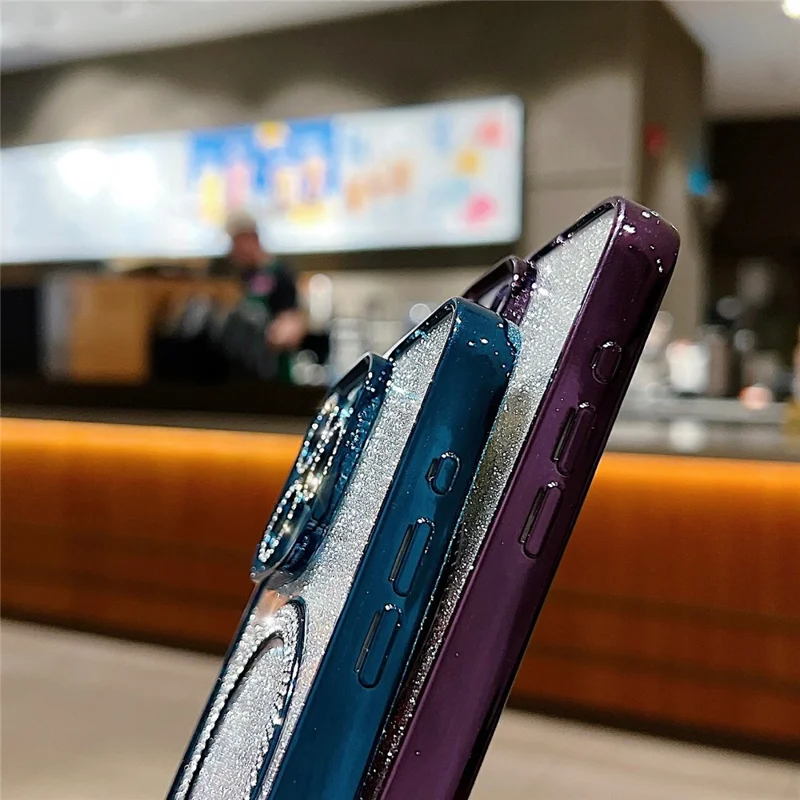 For iPhone 14 Pro Magnetic Case Shockproof TPU + PC Phone Cover with Gradient Glitter - Blue