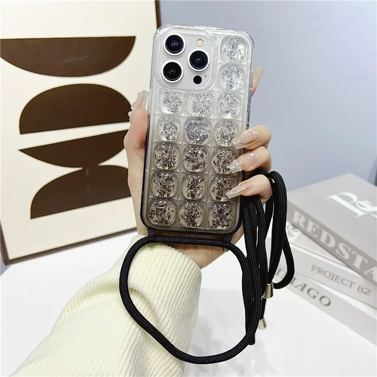 For iPhone 14 Pro Max Case Gradient Epoxy TPU Crossbody Phone Cover - Black
