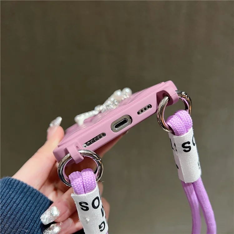 For iPhone 14 Pro Max Case TPU Anti-Slip Grid Phone Cover with Wrist Strap - Beige