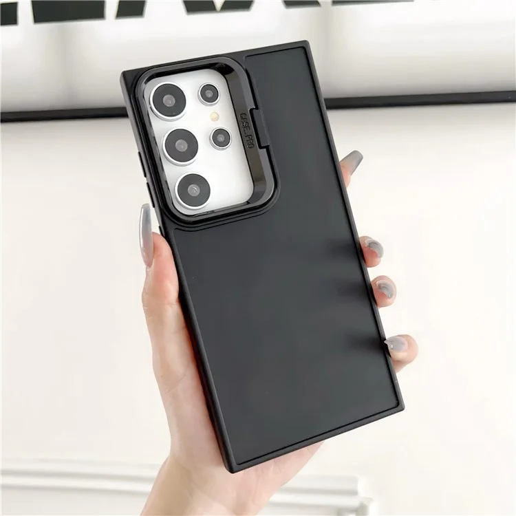 Para o Samsung Galaxy S24 Ultra Case TPU Skin-Touch Phone Cover Lens Frame Kickstand - Preto