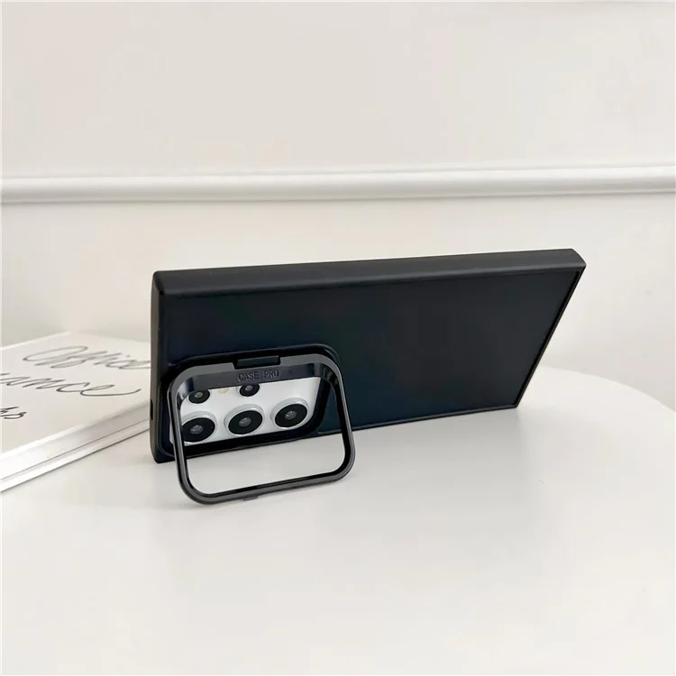Para o Samsung Galaxy S24 Ultra Case TPU Skin-Touch Phone Cover Lens Frame Kickstand - Preto