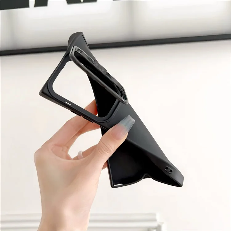 Para o Samsung Galaxy S24 Ultra Case TPU Skin-Touch Phone Cover Lens Frame Kickstand - Preto