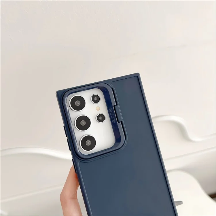 Para o Samsung Galaxy S24 Ultra Case TPU Skin-Touch Phone Cover Lens Frame Kickstand - Preto