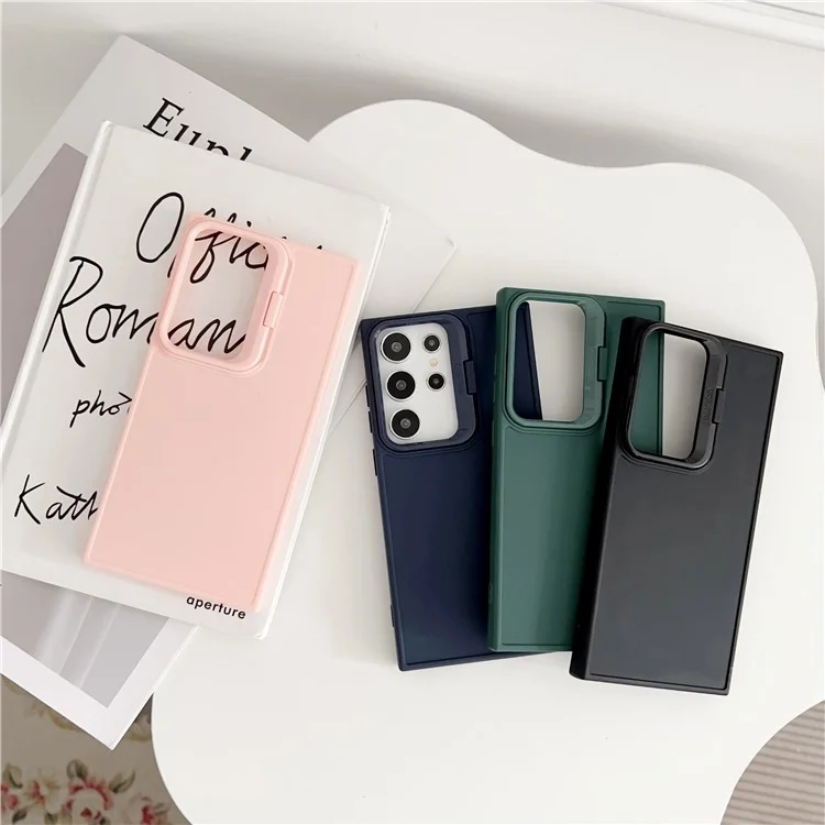 Para o Samsung Galaxy S24 Ultra Case TPU Skin-Touch Phone Cover Lens Frame Kickstand - Preto