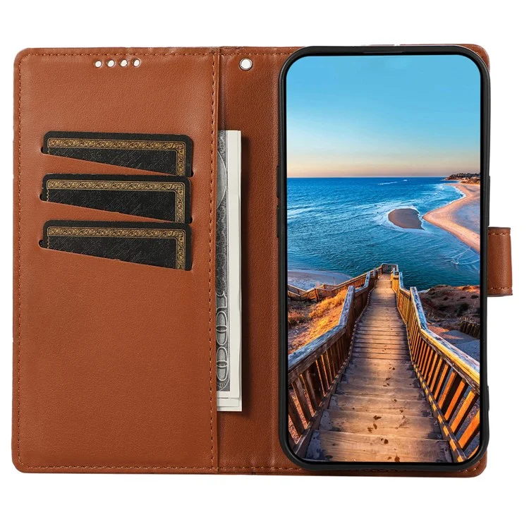 DF-06 Für iPhone SE (2024) Hülle Line Imprint Wallet Cover Großhandel Handy Zubehör - Braun