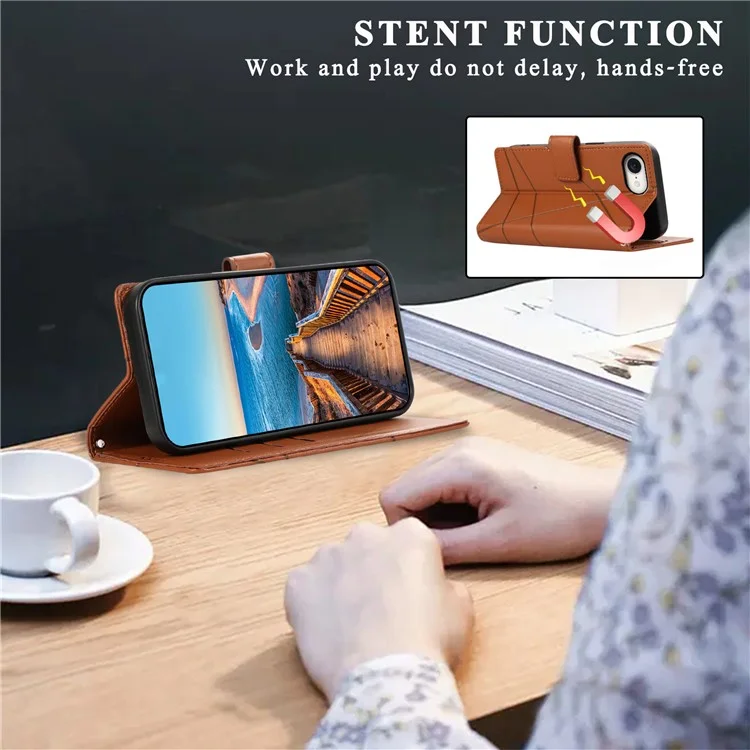 DF-06 Für iPhone SE (2024) Hülle Line Imprint Wallet Cover Großhandel Handy Zubehör - Braun
