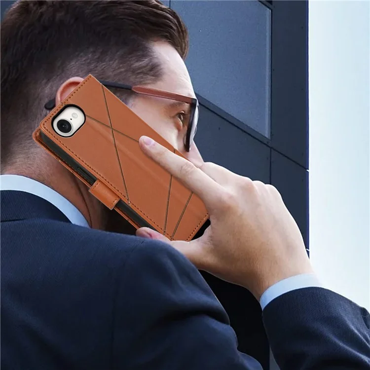 DF-06 Für iPhone SE (2024) Hülle Line Imprint Wallet Cover Großhandel Handy Zubehör - Braun