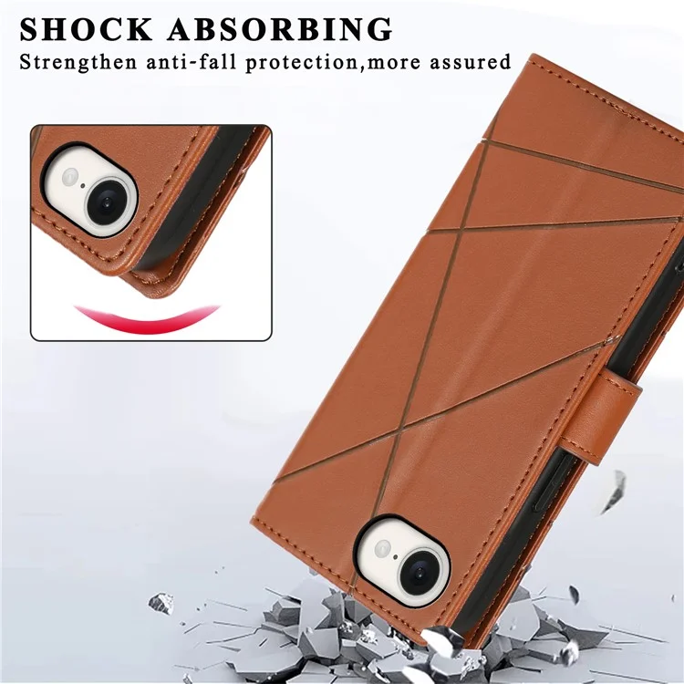 DF-06 Für iPhone SE (2024) Hülle Line Imprint Wallet Cover Großhandel Handy Zubehör - Braun
