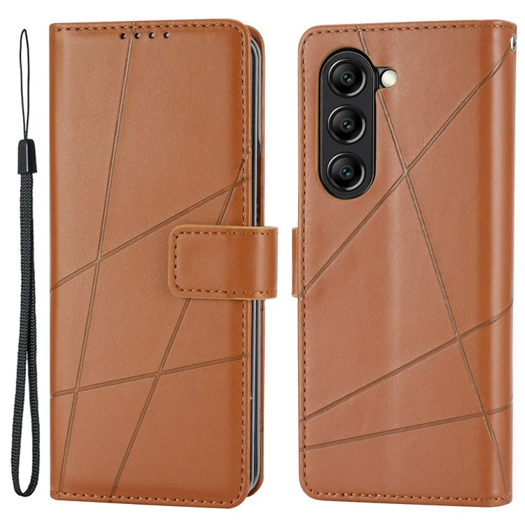 DF-06 Pour Samsung Galaxy Z Fold6 5G Wholesale Phone Case Line Imprint Leather Flip Wallet Cover - Marron