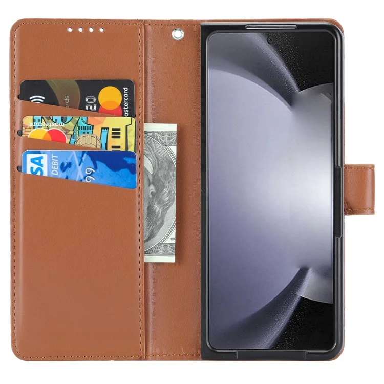 DF-06 Pour Samsung Galaxy Z Fold6 5G Wholesale Phone Case Line Imprint Leather Flip Wallet Cover - Marron