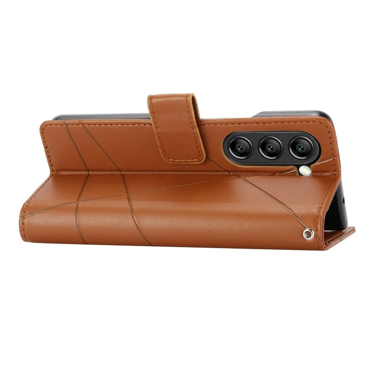 DF-06 Pour Samsung Galaxy Z Fold6 5G Wholesale Phone Case Line Imprint Leather Flip Wallet Cover - Marron