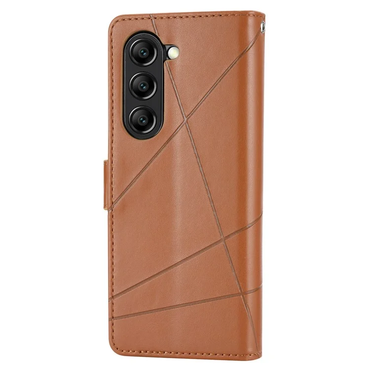 DF-06 Pour Samsung Galaxy Z Fold6 5G Wholesale Phone Case Line Imprint Leather Flip Wallet Cover - Marron