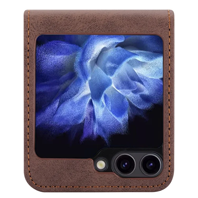 DF-05 Чехол для Samsung Galaxy Z Flip6 5G, кожаный, с магнитным закрытием - Коричневый