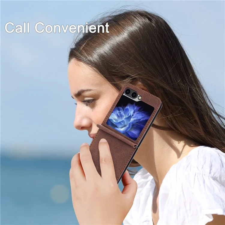 DF-05 Чехол для Samsung Galaxy Z Flip6 5G, кожаный, с магнитным закрытием - Коричневый