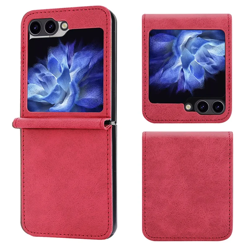 DF-05 For Samsung Galaxy Z Flip7 FE 5G / Z Flip6 5G Case PU Leather Magnetic Closure Phone Cover - Red