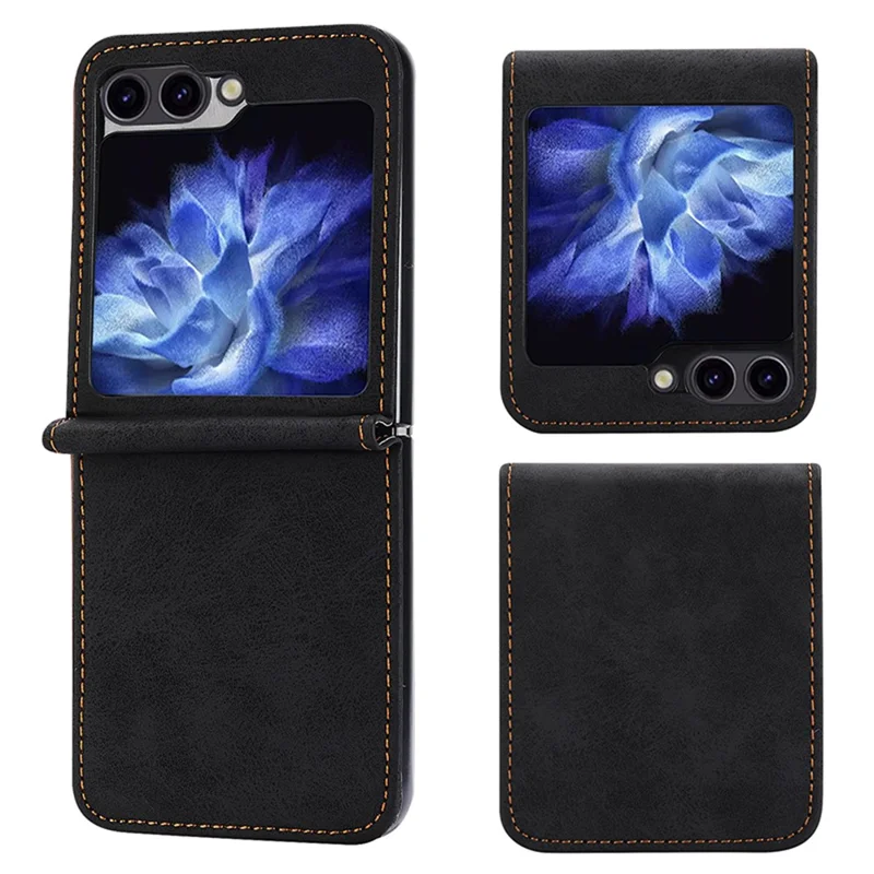 DF-05 For Samsung Galaxy Z Flip7 FE 5G / Z Flip6 5G Case PU Leather Magnetic Closure Phone Cover - Black
