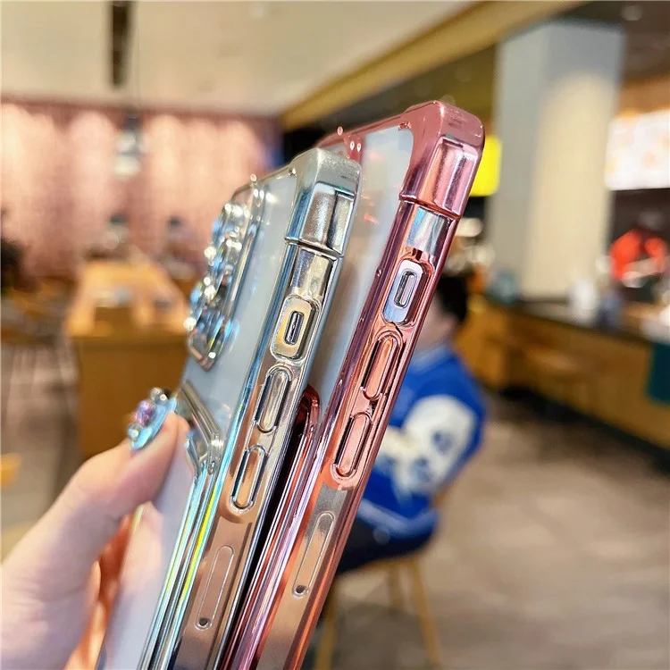 Für iPhone 14 Pro Max Case TPU Elektrovergoldete Handyhülle mit Kartenfach - Lila