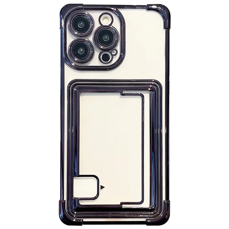 For iPhone 14 Pro Case Electroplating TPU Phone Cover Push-Able Card Slot - Lila