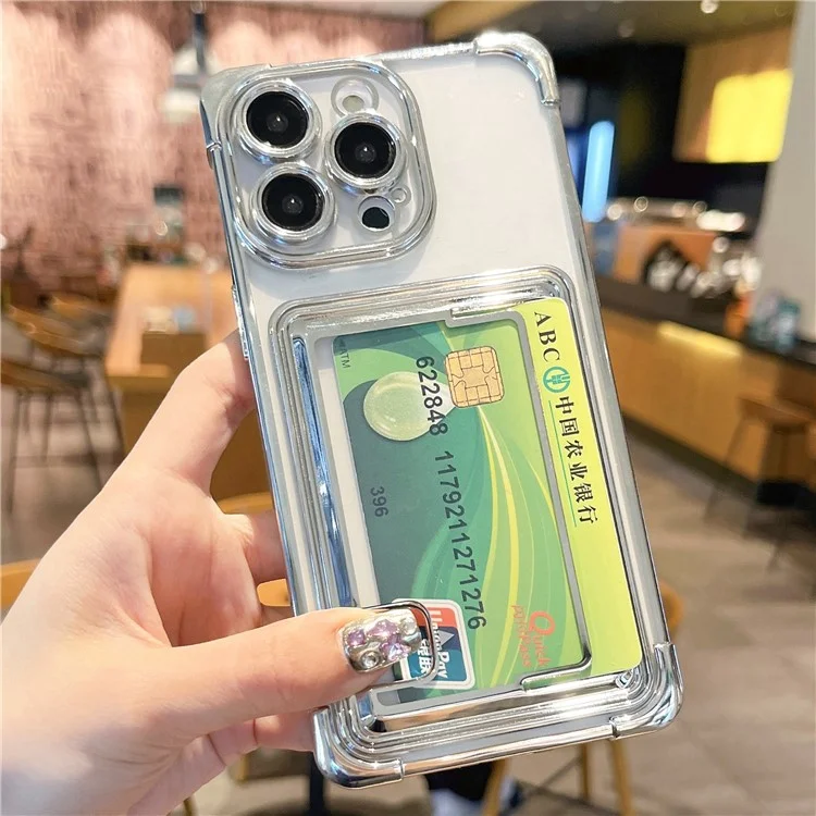 For iPhone 14 Pro Case Electroplating TPU Phone Cover Push-Able Card Slot - Lila