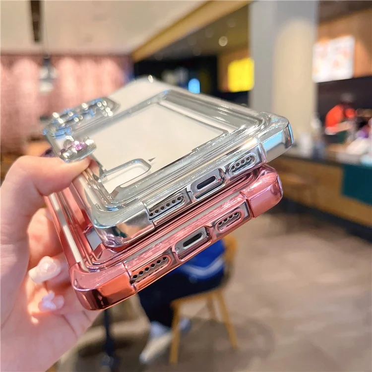 For iPhone 14 Pro Case Electroplating TPU Phone Cover Push-Able Card Slot - Lila