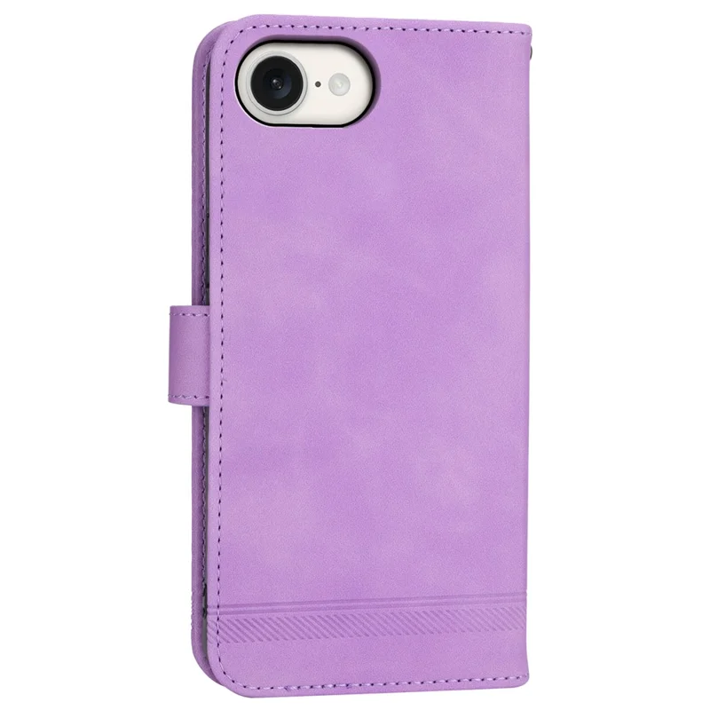 DIERFENG DF-03 For iPhone 16e Wallet Cover Card Slot Lines Imprinted Phone Case - Purple