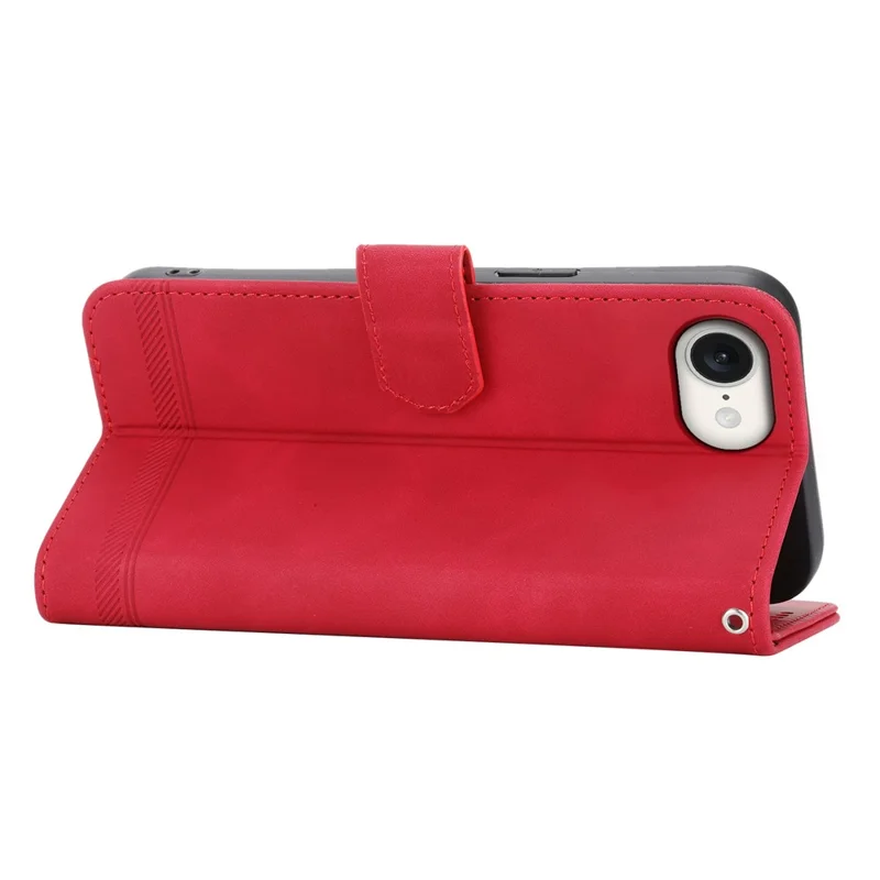 DIERFENG DF-03 For iPhone 17e / 16e Wallet Cover Card Slot Lines Imprinted Phone Case - Red