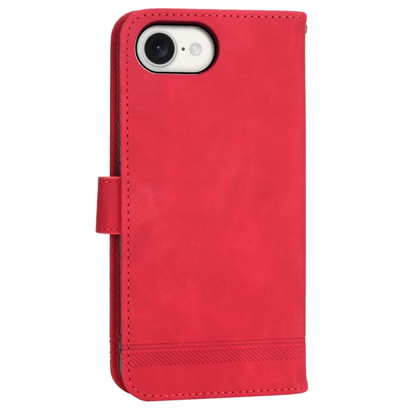 DIERFENG DF-03 For iPhone 17e / 16e Wallet Cover Card Slot Lines Imprinted Phone Case - Red