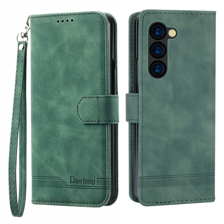 DIERFENG DF-03 For Samsung Galaxy Z Fold6 5G Wallet Phone Case Lines Imprinted Leather Cover - Green