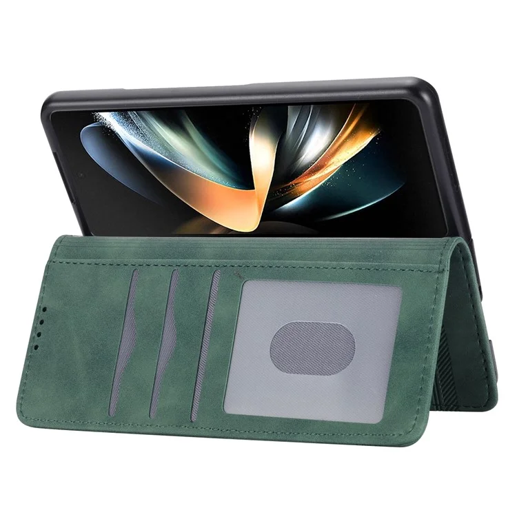 DIERFENG DF-03 For Samsung Galaxy Z Fold6 5G Wallet Phone Case Lines Imprinted Leather Cover - Green
