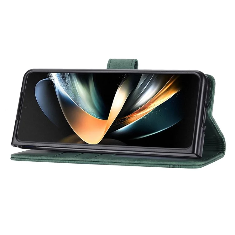 DIERFENG DF-03 For Samsung Galaxy Z Fold6 5G Wallet Phone Case Lines Imprinted Leather Cover - Green