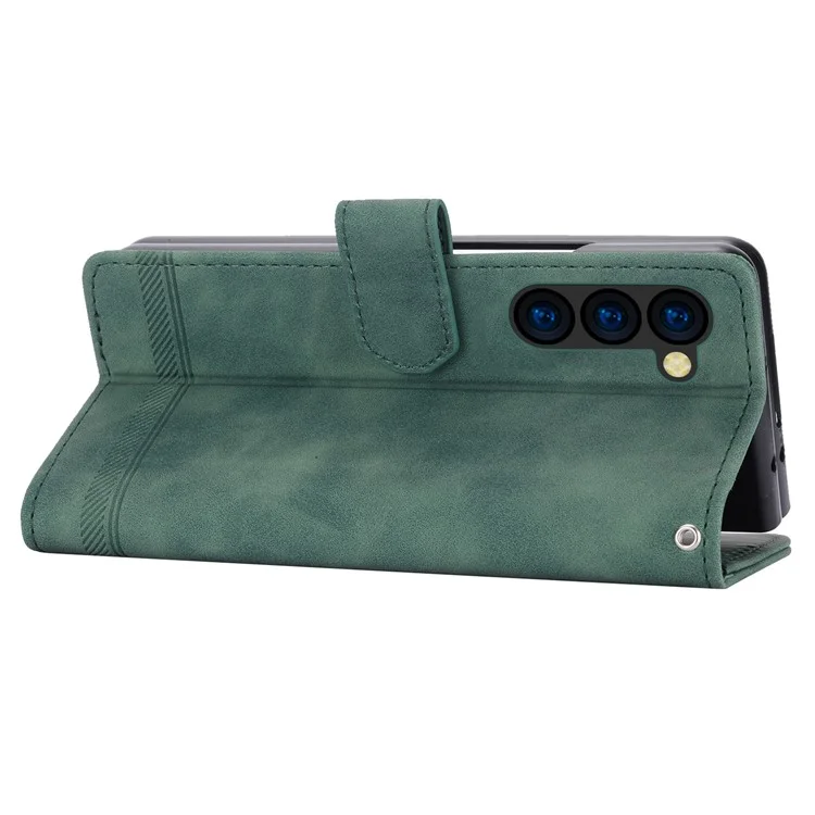 DIERFENG DF-03 For Samsung Galaxy Z Fold6 5G Wallet Phone Case Lines Imprinted Leather Cover - Green
