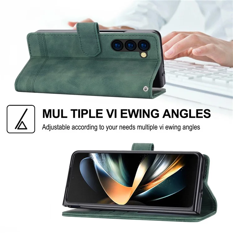 DIERFENG DF-03 For Samsung Galaxy Z Fold6 5G Wallet Phone Case Lines Imprinted Leather Cover - Green