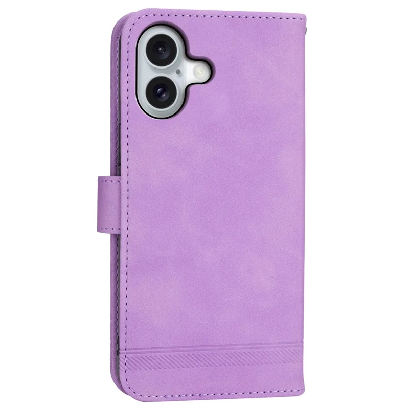 DIERFENG DF-03 For iPhone 16 Case Anti-Drop Lines Imprinted Wallet Phone Cover - Purple