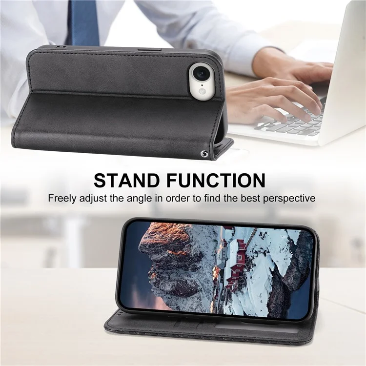 For iPhone 16e Wallet Case PU Leather Phone Cover Mobile Accessories Wholesale - Black