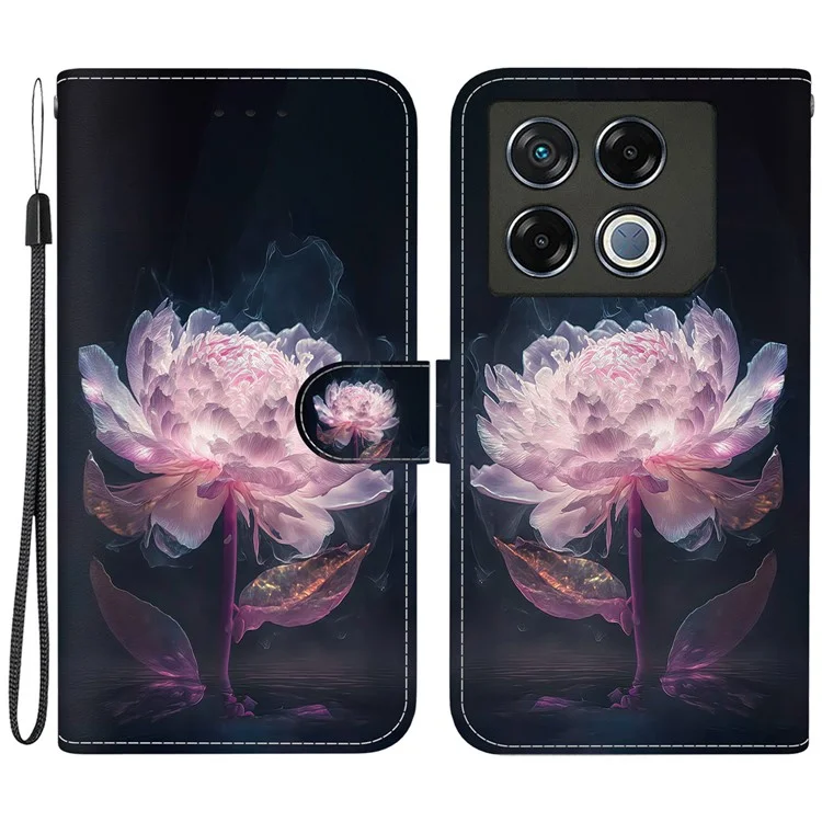 Pour Infinix GT 20 Pro 5G Étui Motif Cuir Folio Housse de Téléphone avec Porte-Cartes - Pivoine Violette