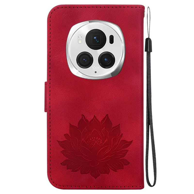 For Honor Magic6 Pro 5G Case Leather Lotus Phone Cover Wallet with Card Holder - Red