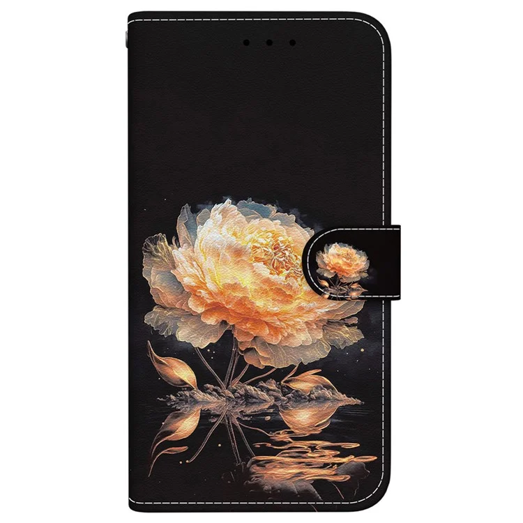 Capa de celular de couro sintético com estampa floral dourada - For Honor Magic6 Pro 5G Wallet Case