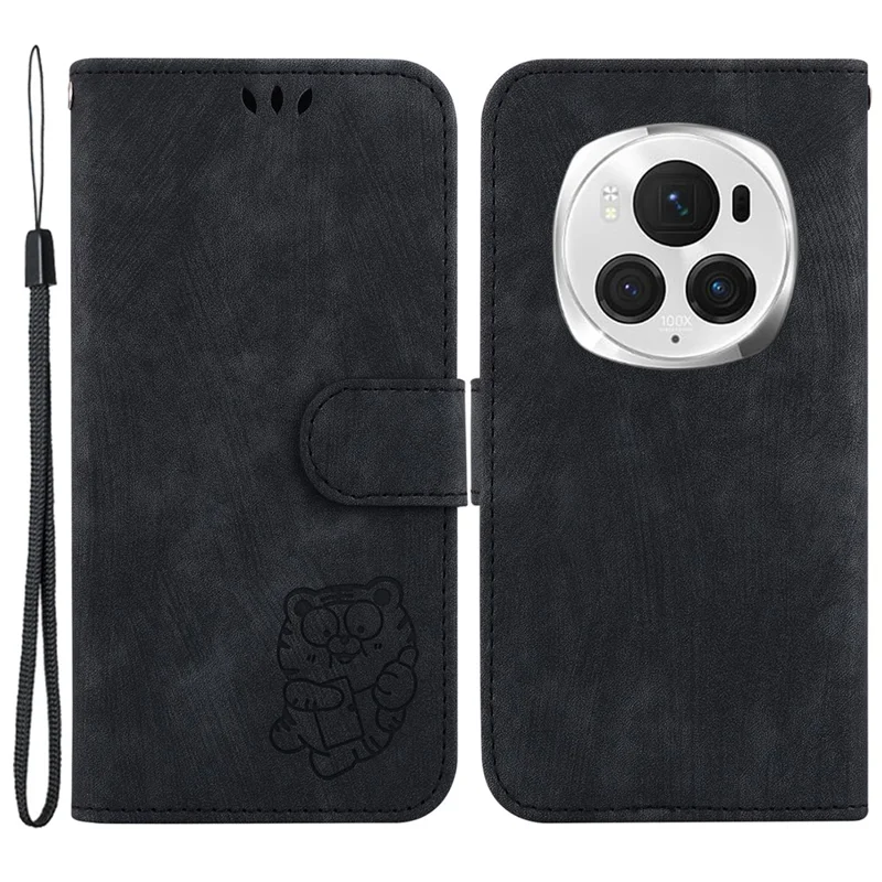 For Honor Magic6 Pro 5G Custodia Portafoglio in Pelle Cover per Telefono con Stampa Tigre Carina - Nero